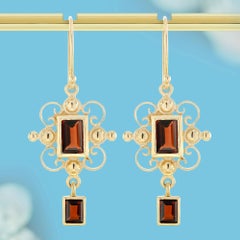 Garnet Vintage Style Drop Earrings in 9K Yellow Gold