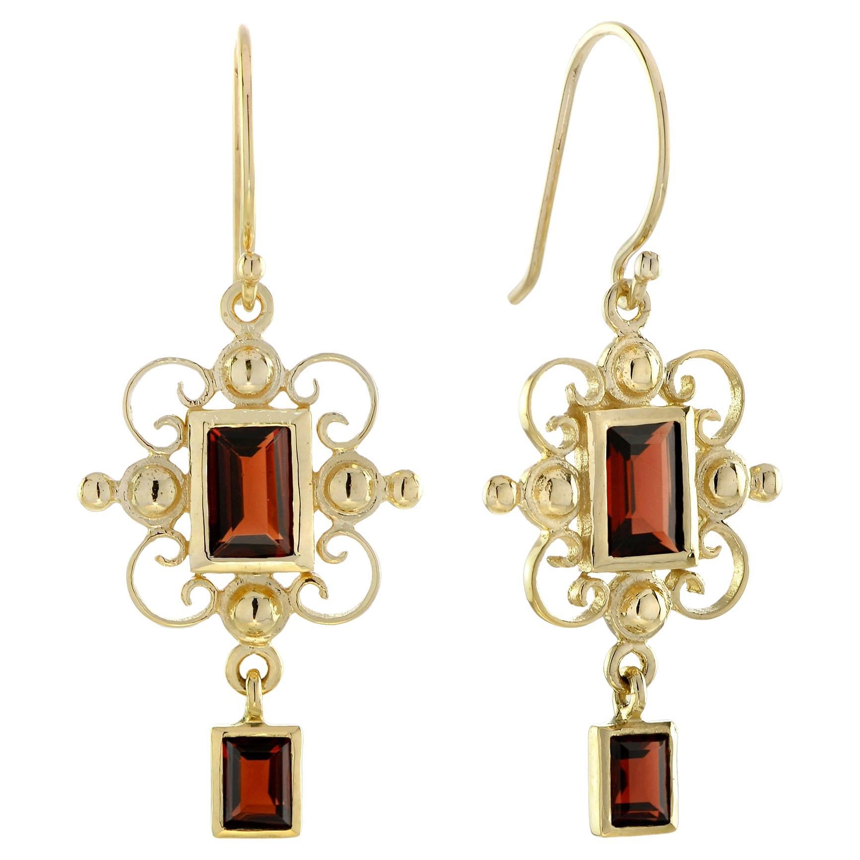 Orecchini a goccia in oro giallo 9K con granato in stile vintage