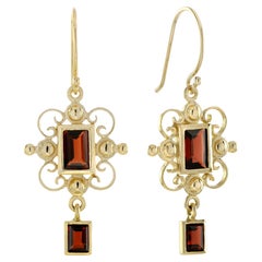 Boucles d'oreilles pendantes en or jaune 9K, grenat, style vintage
