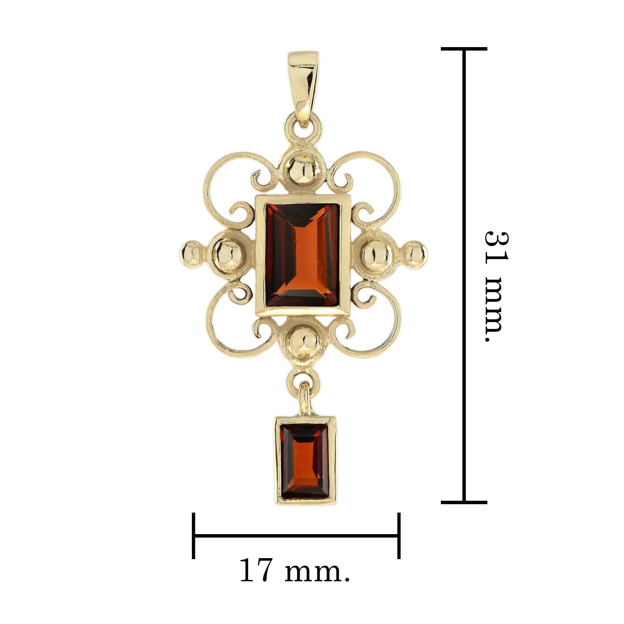 Pendentif en or jaune 9K grenat de style vintage Neuf - En vente à Bangkok, TH