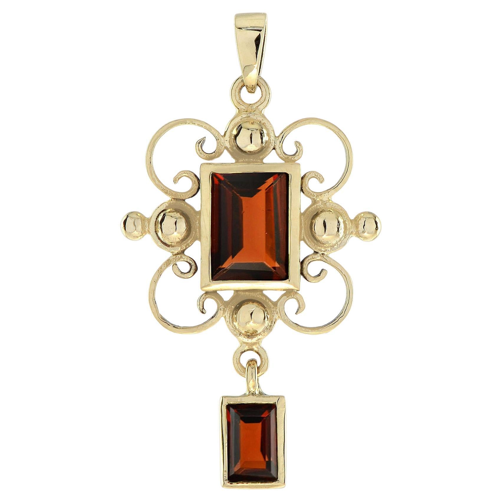 Pendentif en or jaune 9K grenat de style vintage