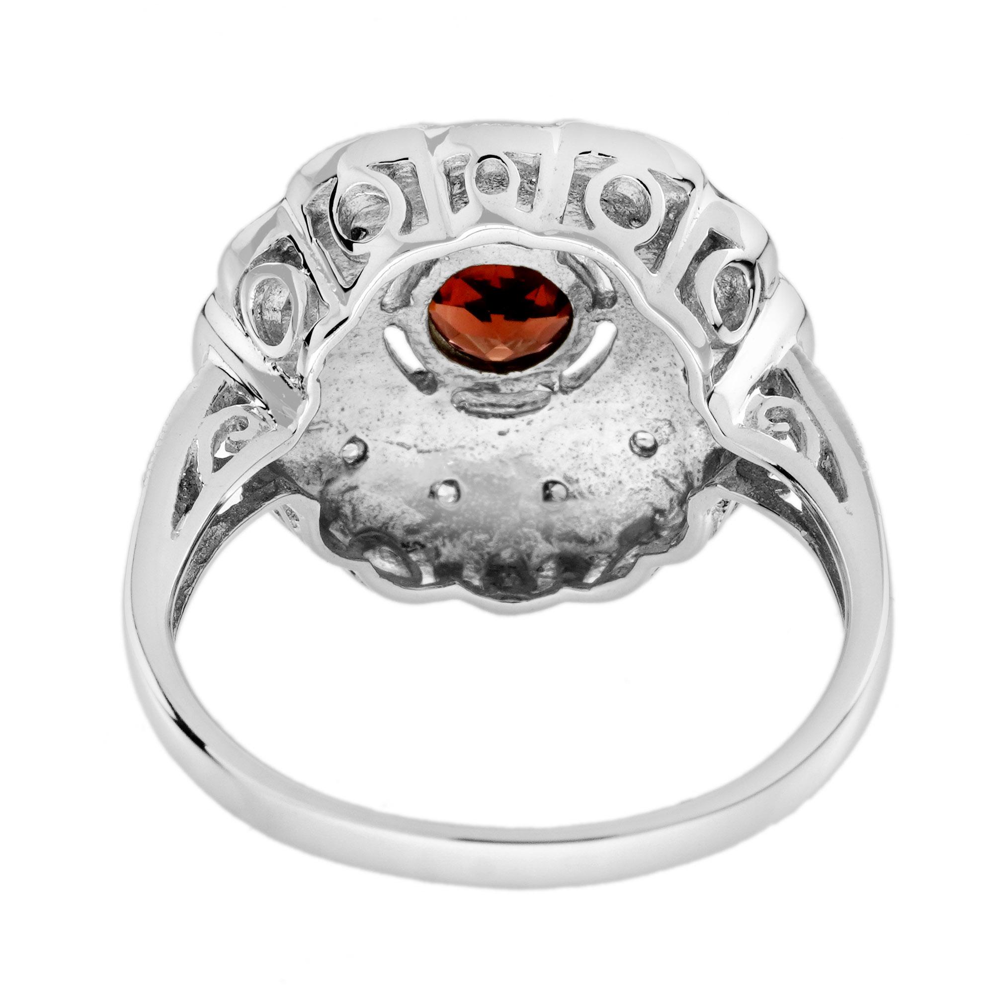 Granat Weißer Saphir und Emaille Art Deco Stil Halo Ring in 9K Weißgold im Angebot 5