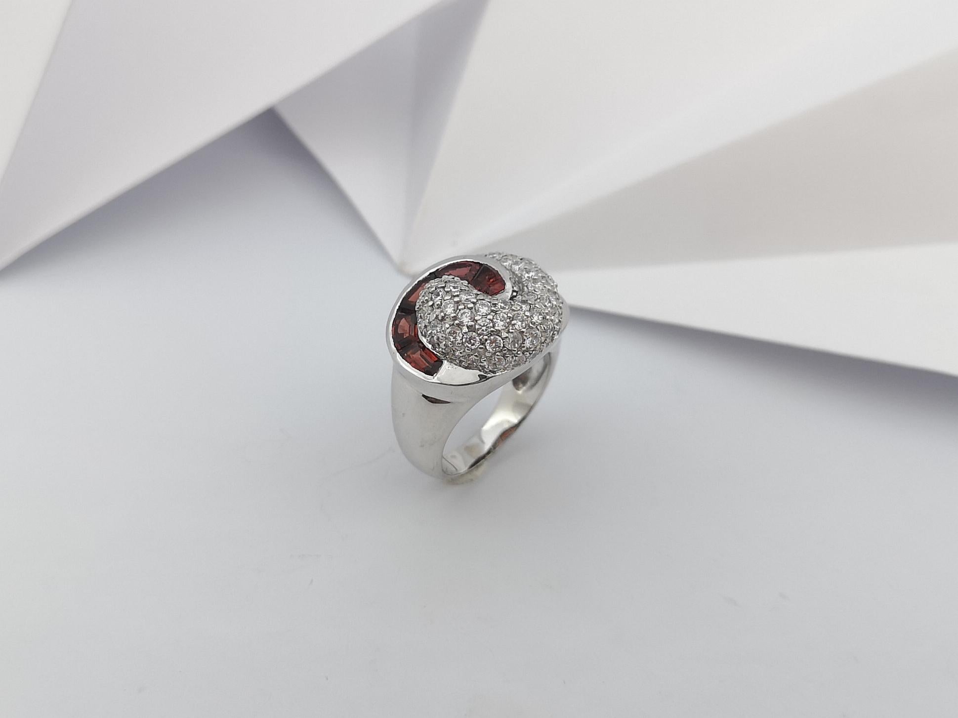 Garnet with Cubic Zirconia Ring set in Silver Settings For Sale 4