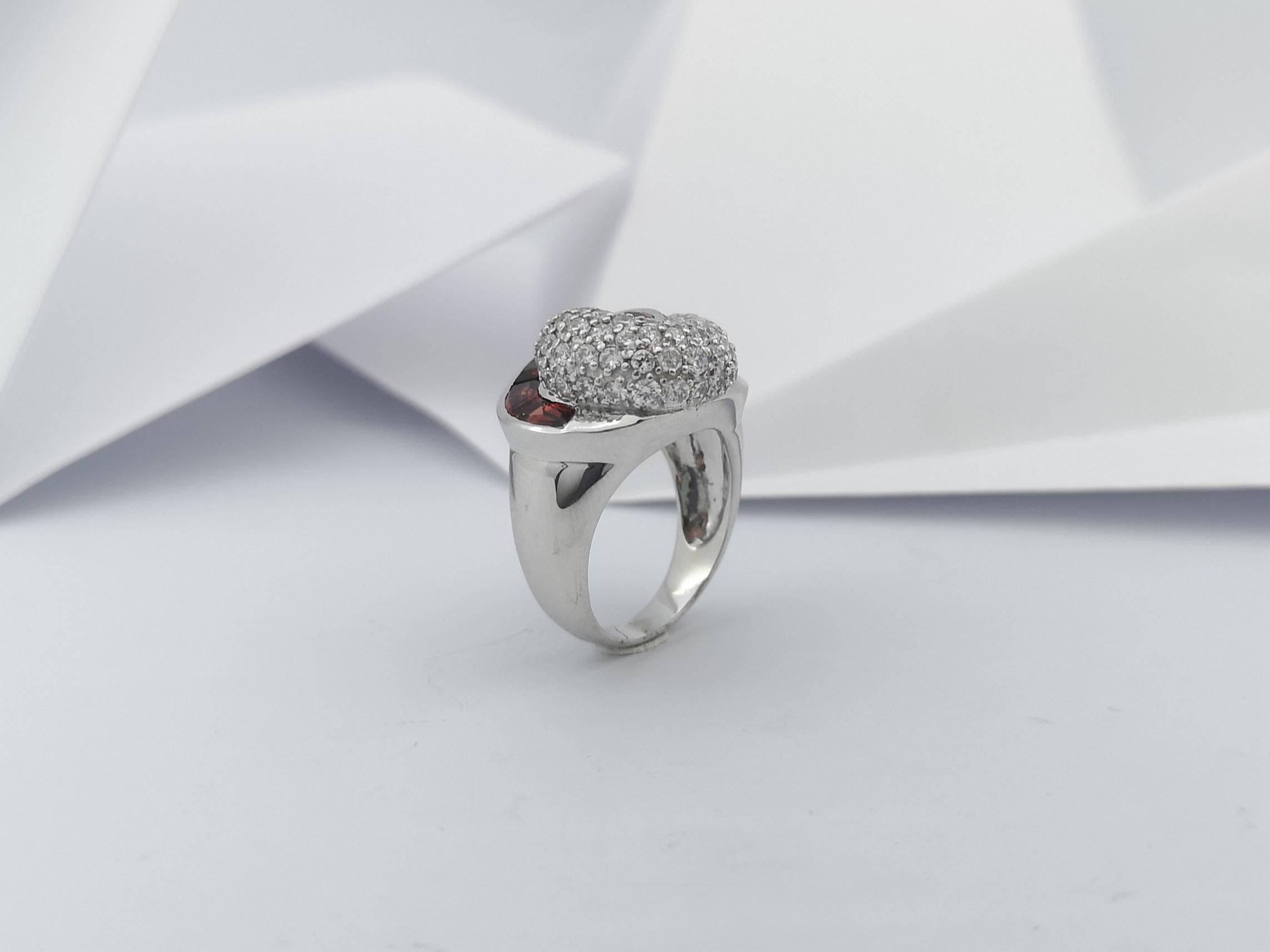 Garnet with Cubic Zirconia Ring set in Silver Settings For Sale 5