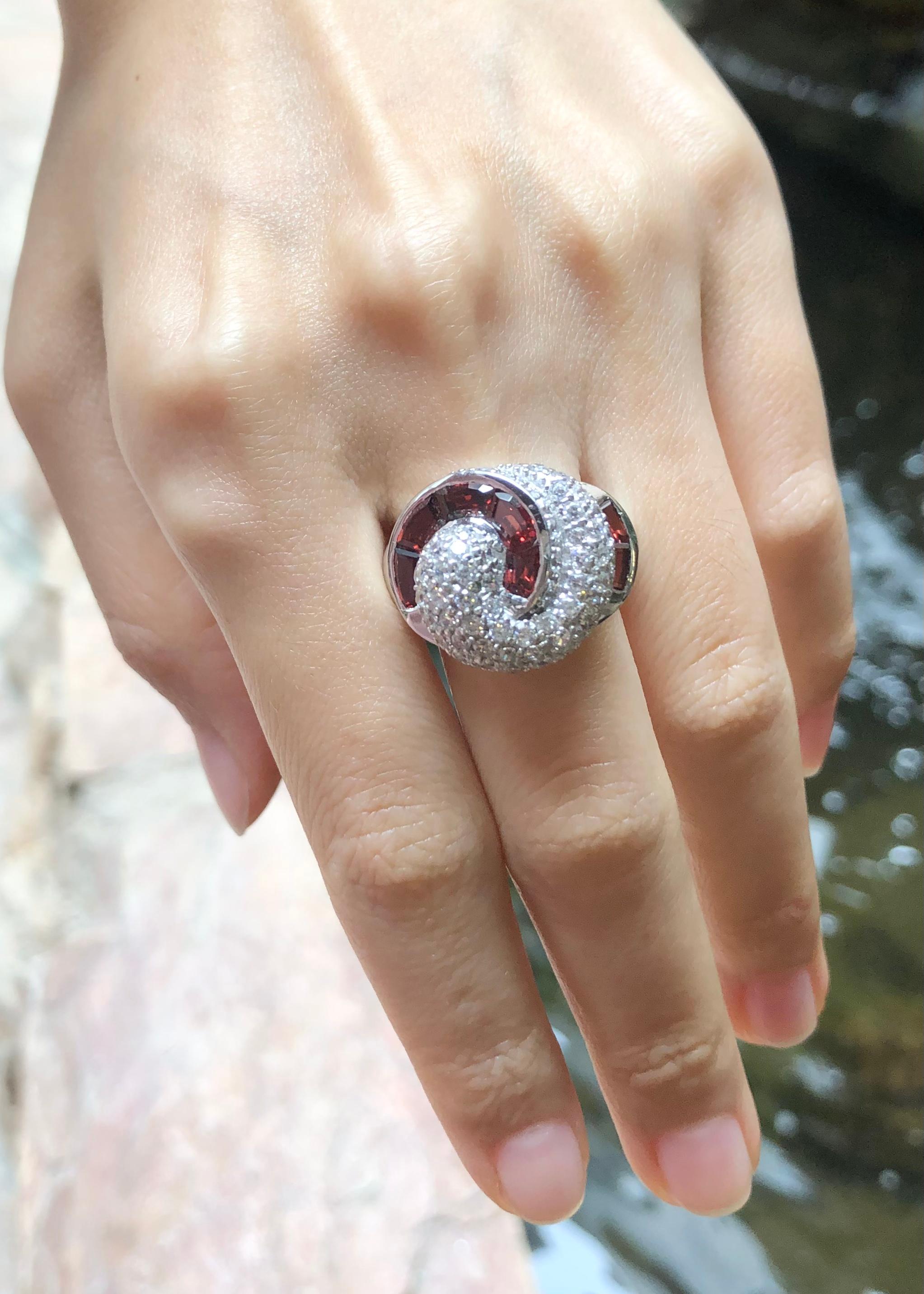 Mixed Cut Garnet with Cubic Zirconia Ring set in Silver Settings For Sale