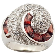 Garnet with Cubic Zirconia Ring set in Silver Settings