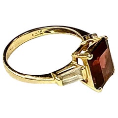 Garnet With Diamond Baguettes 14K Yellow Gold Ring