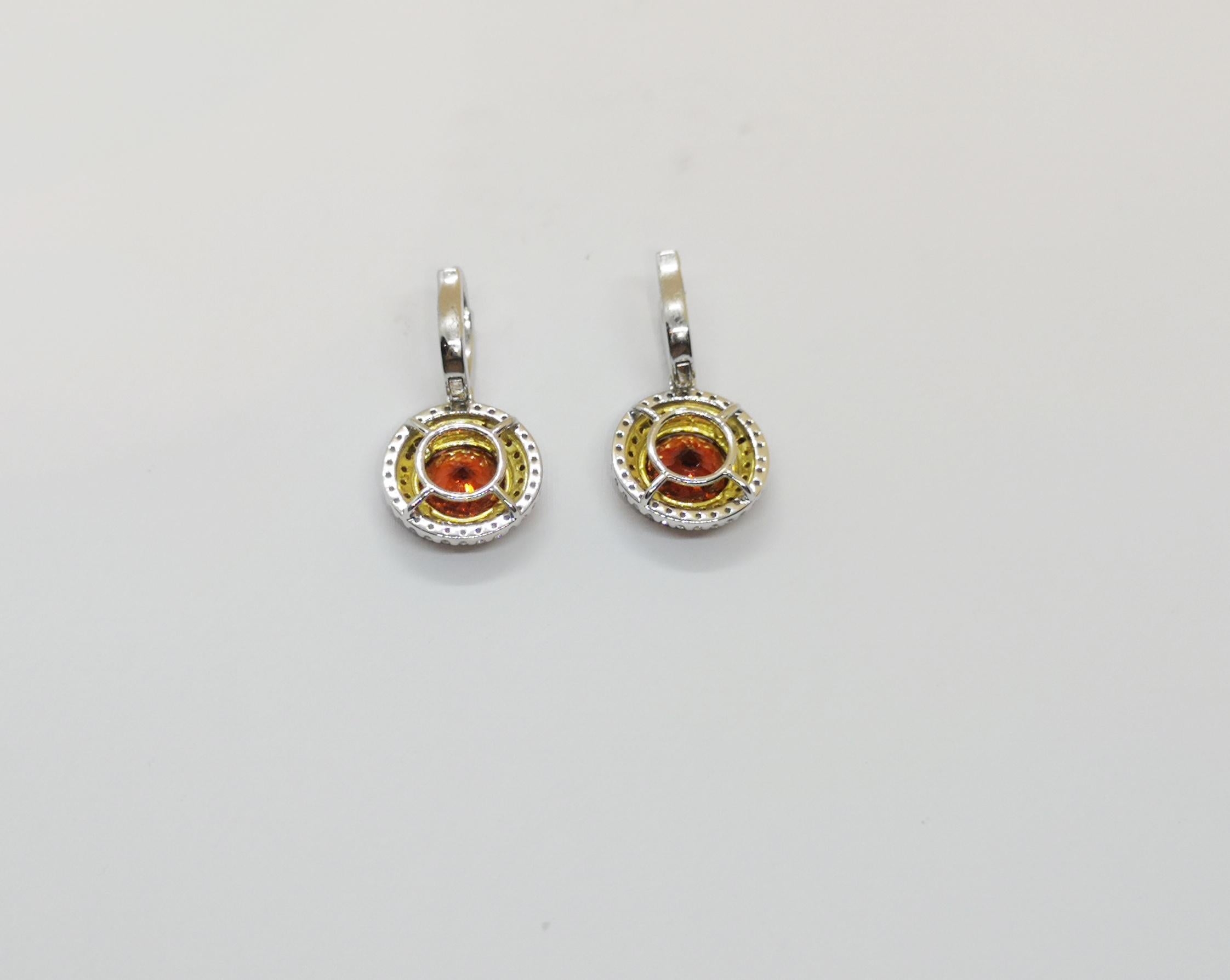 Garnet 9.32 carats with Orange Sapphire 0.67 carat and Diamond 0.73 carat Earrings set in 18 Karat White Gold Settings

Width: 1.5 cm
Length: 3.0 cm 


