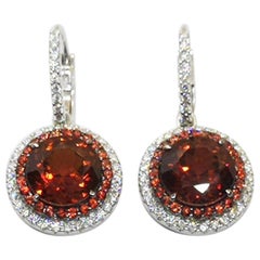 Garnet with Orange Sapphire and Diamond Earrings Set in 18 Karat