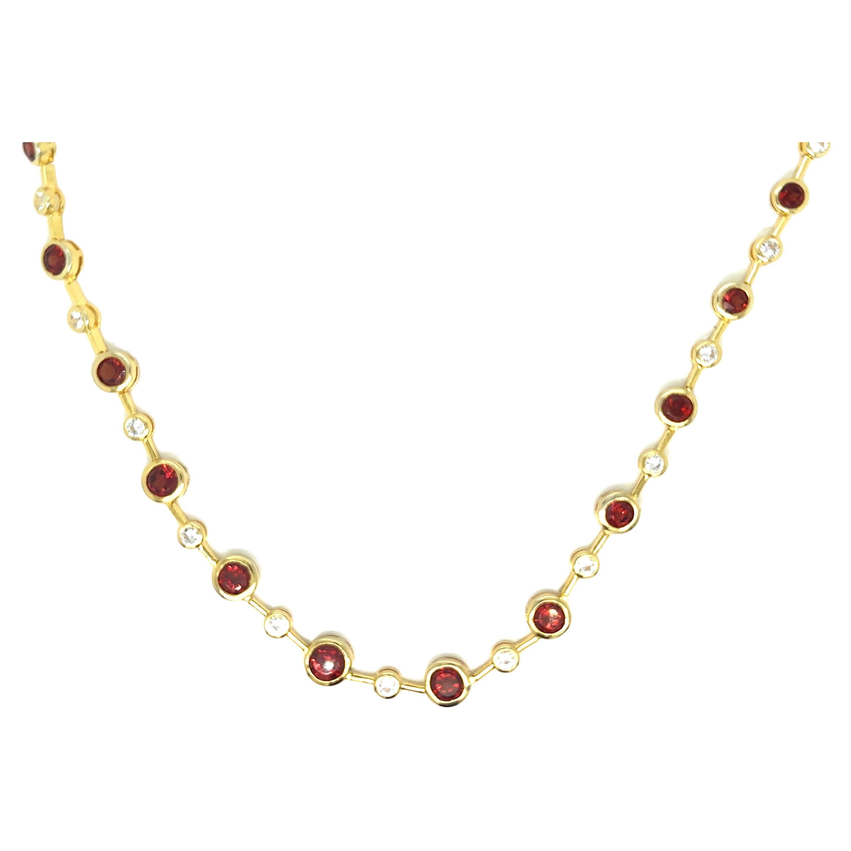 Garnet with White Sapphire Necklace in Yellow Plated Sterling Silver For Sale