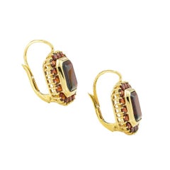 Garnet Yellow Gold Cluster Earrings