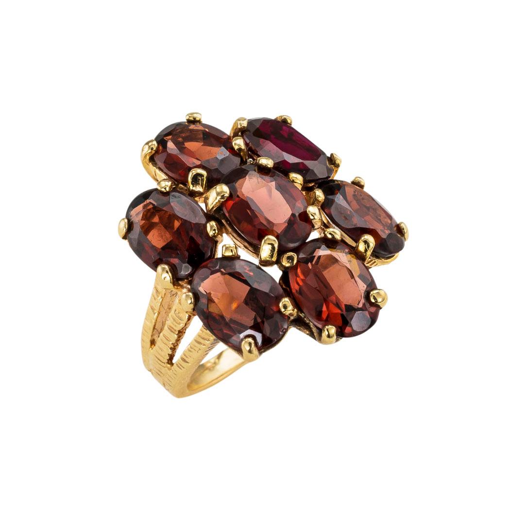 Garnet and yellow gold large scale cluster ring circa 1970. Clear and concise information you want to know is listed below.  Contact us right away if you have additional questions.  We are here to connect you with beautiful and affordable