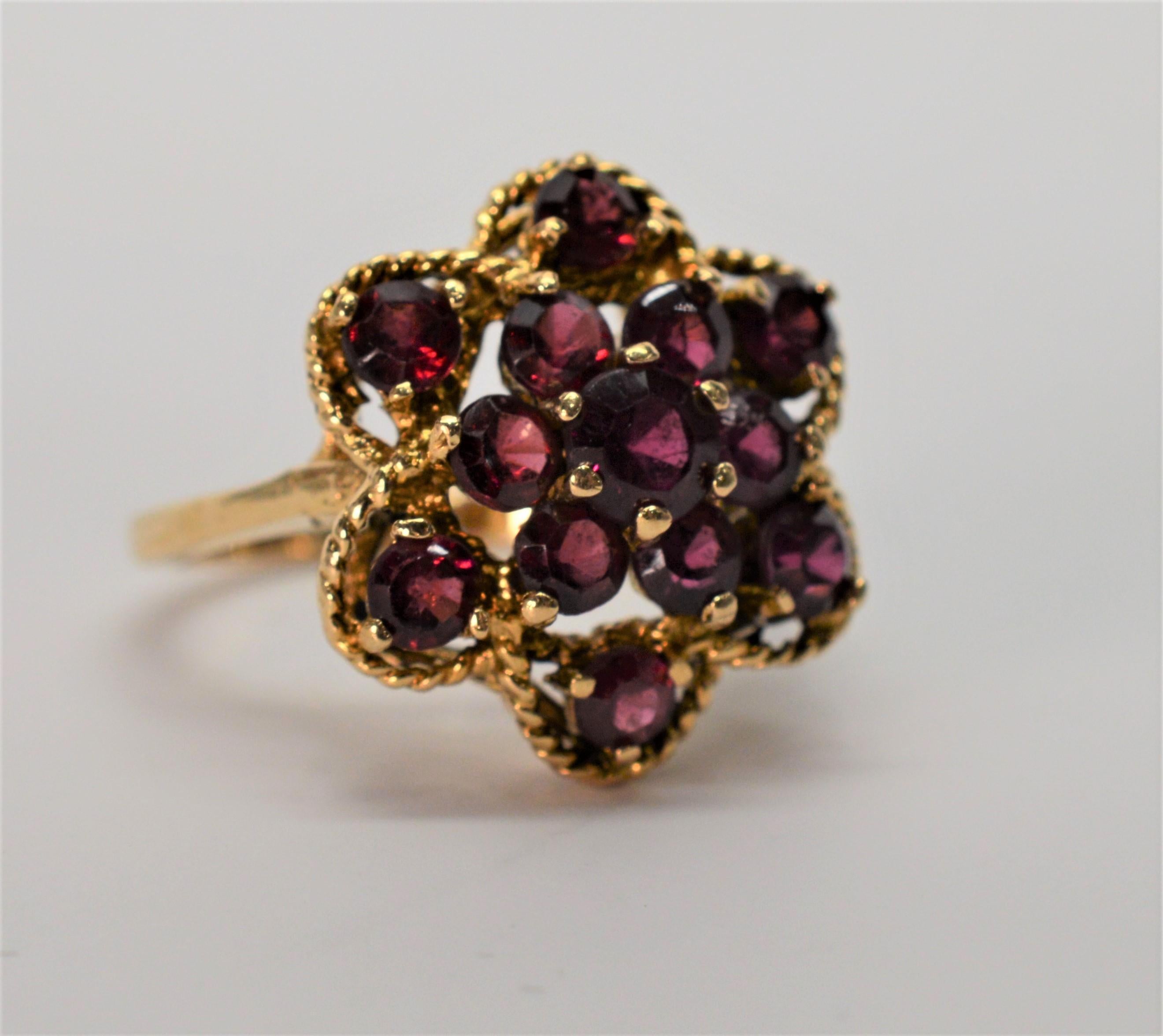 Garnet and Yellow Gold Floral Burst Cocktail Ring 2