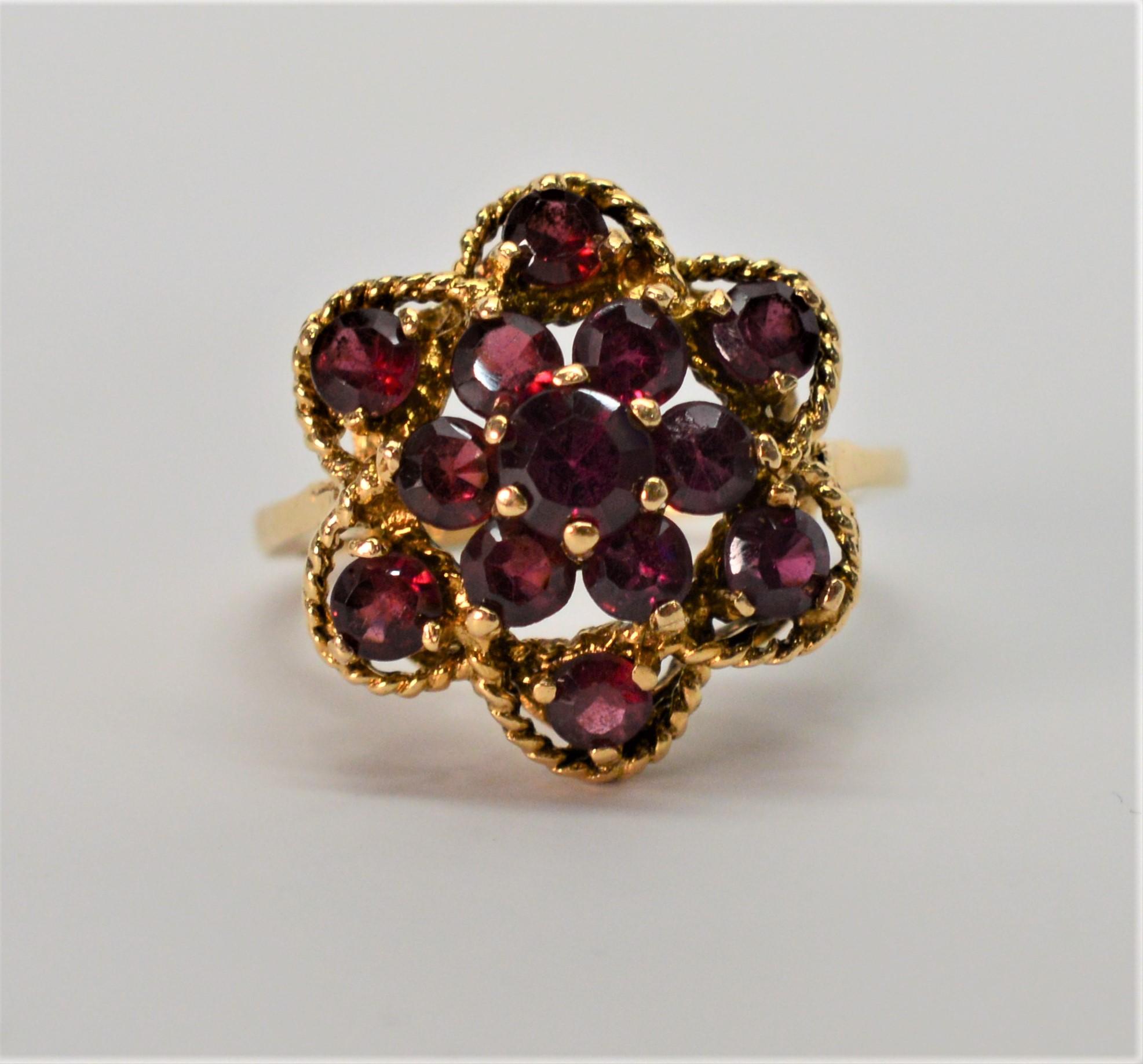 Garnet and Yellow Gold Floral Burst Cocktail Ring 3