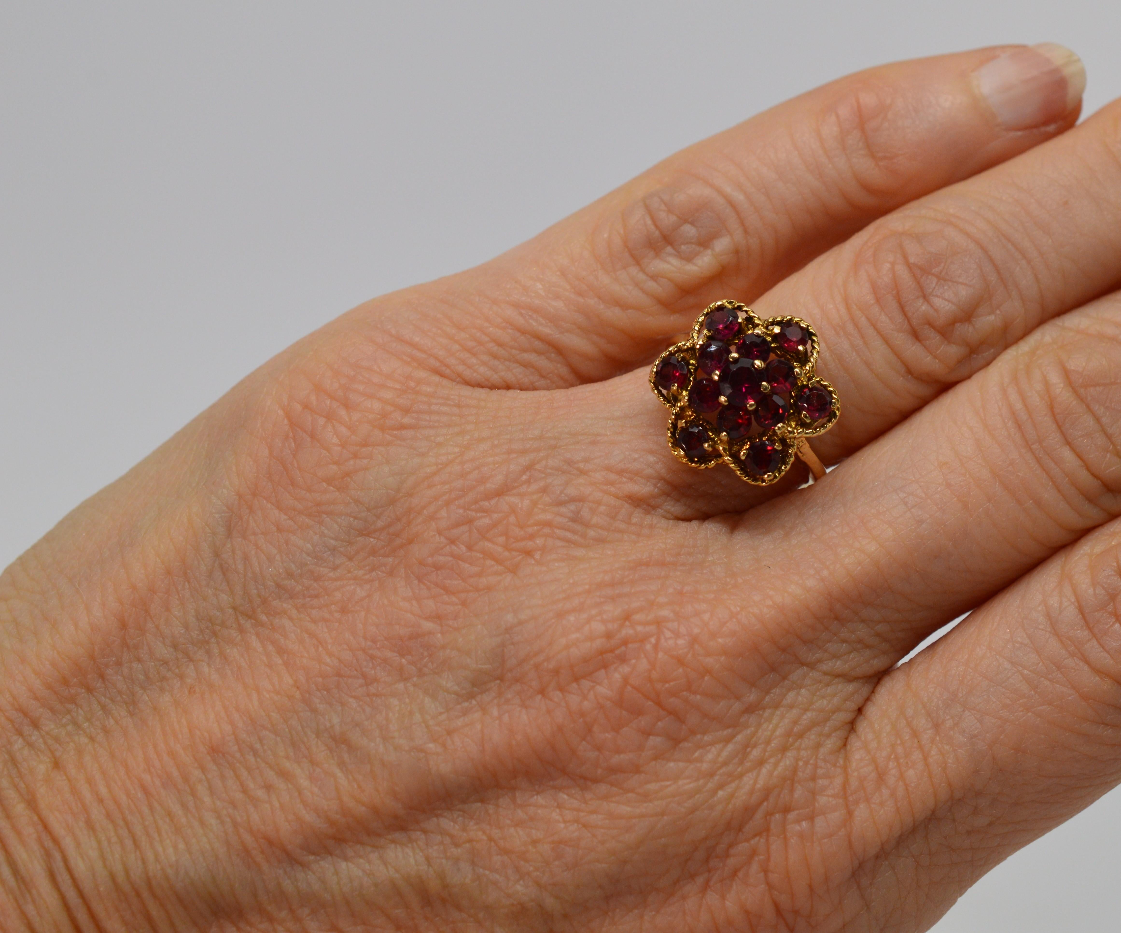 Garnet and Yellow Gold Floral Burst Cocktail Ring 4