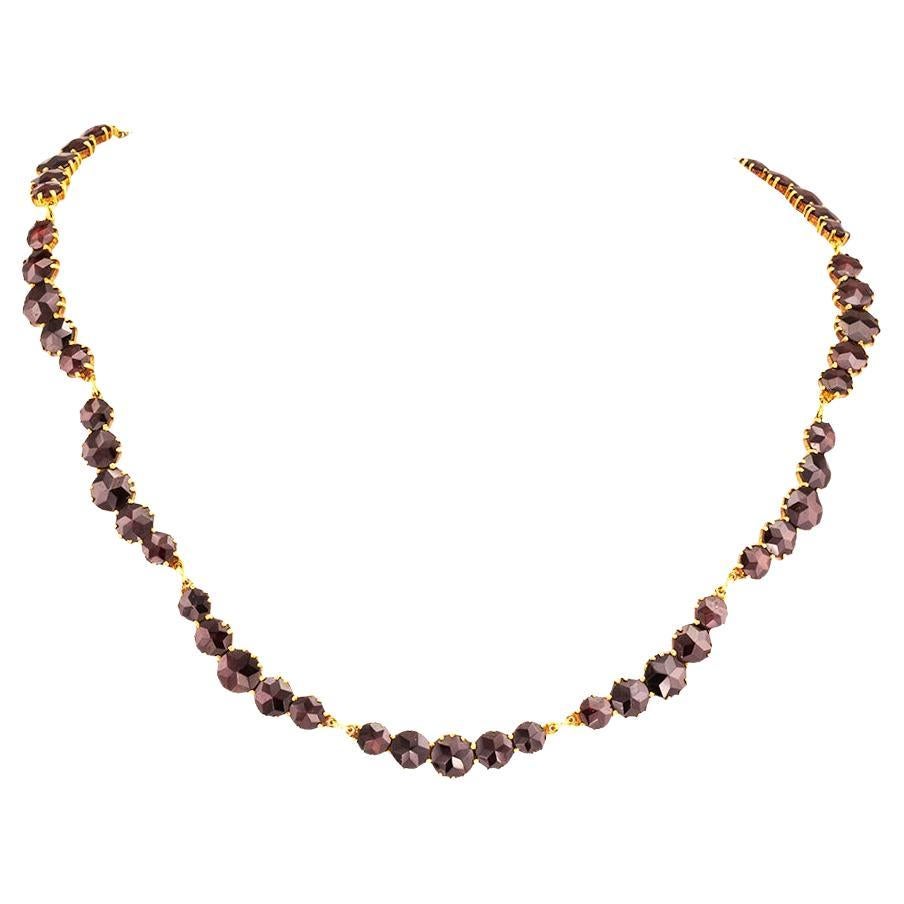 Garnet Yellow Gold Necklace For Sale