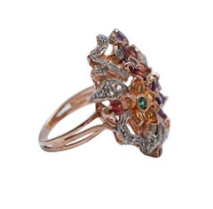Garnets, Amethysts, Topaz, Diamonds, Rose Gold and Silver Ring.