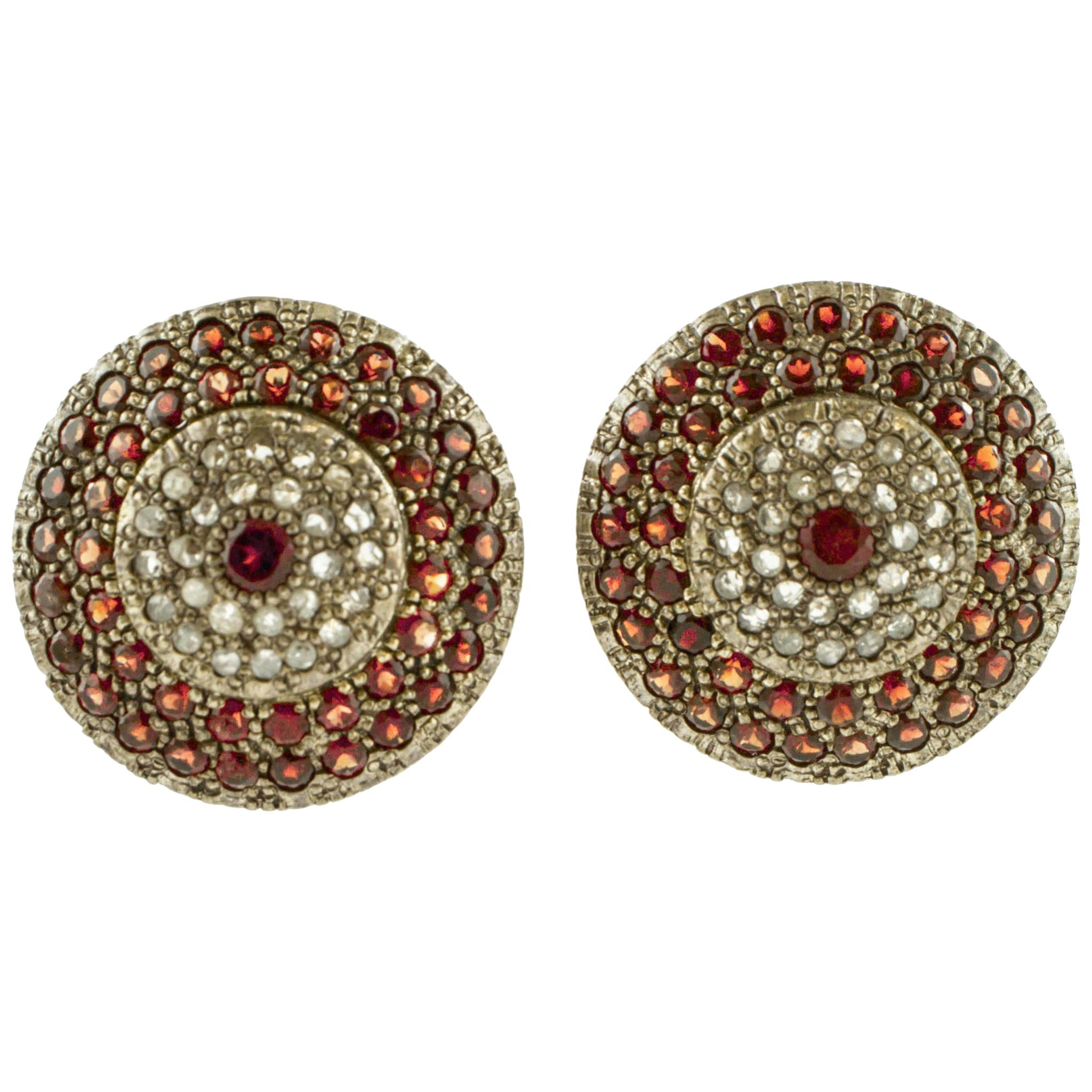 Garnets, Diamonds, 9 Karat Rose Gold and Silver Earrings