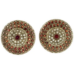 Garnets, Diamonds, 9 Karat Rose Gold and Silver Earrings