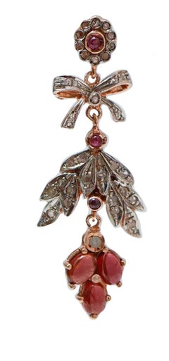 Garnets, Diamonds, Rose Gold and Silver Earrings.