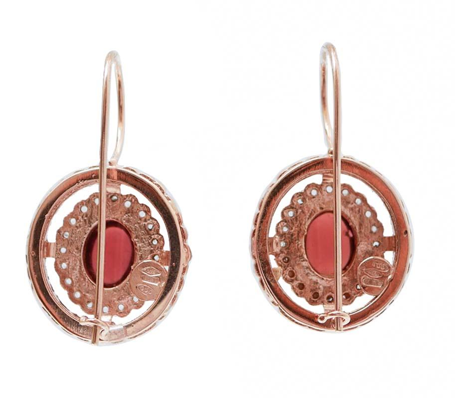 Rétro Orecchini con granati, diamanti, oro rosa e argento. in vendita
