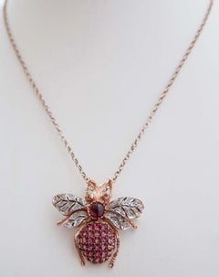 Garnets, Diamonds, Rose Gold and Silver Fly Brooch / Pendant.
