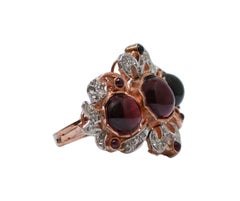 Garnets, Diamonds, Rose Gold and Silver Ring.