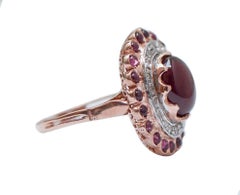 Garnets, Diamonds, Rose Gold and Silver Ring.