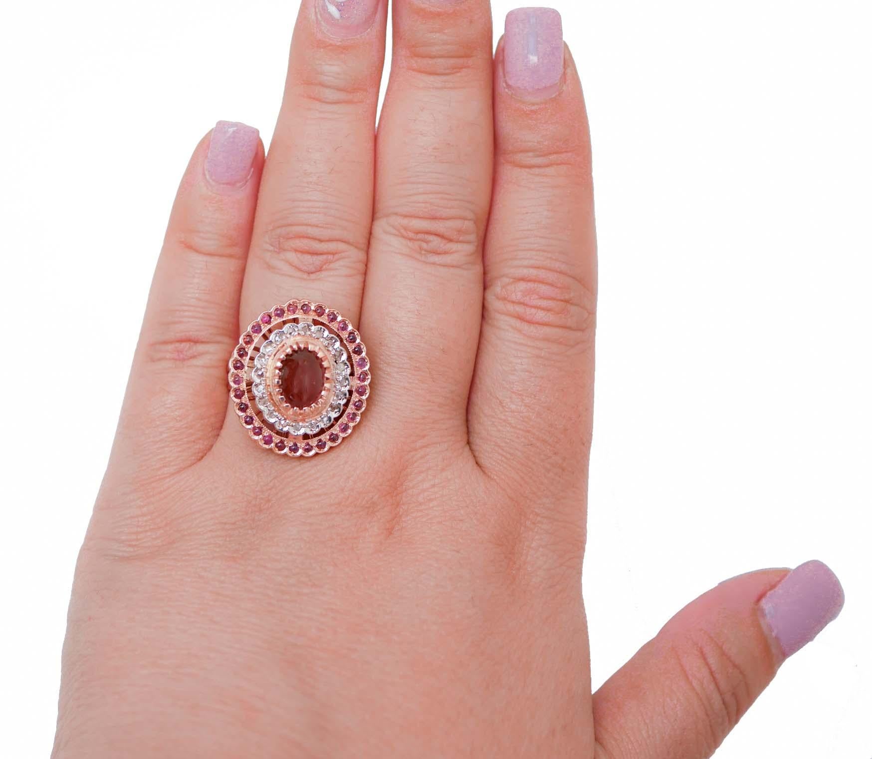 Garnets, Diamonds, Rose Gold and Silver Ring. (Gemischter Schliff) im Angebot