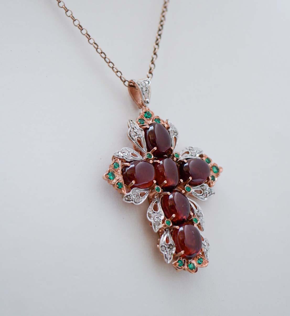 Rétro Collana con granati, diamanti, spinello, oro rosa e argento. in vendita
