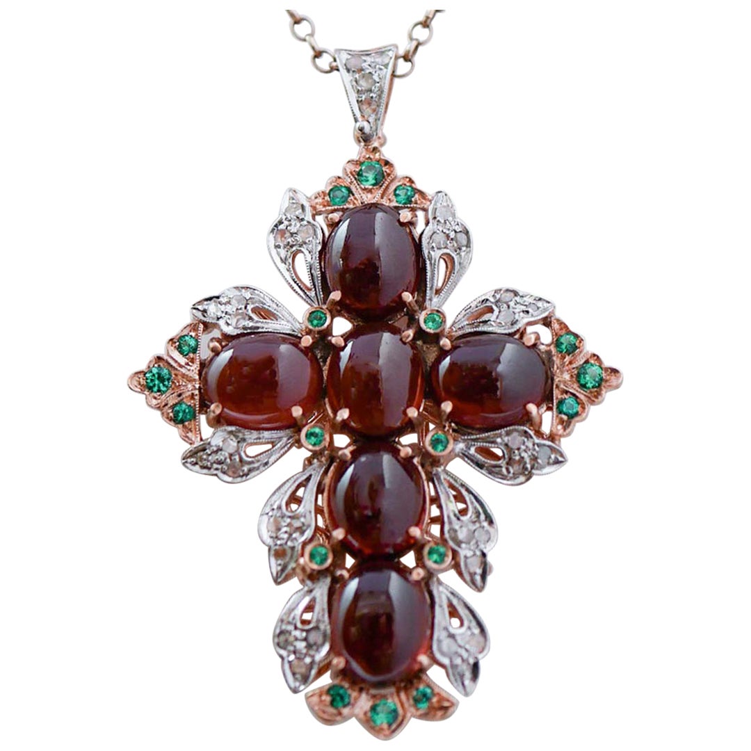 Garnets, Diamonds , Spinel, Rose Gold and Silver Pendant Necklace.