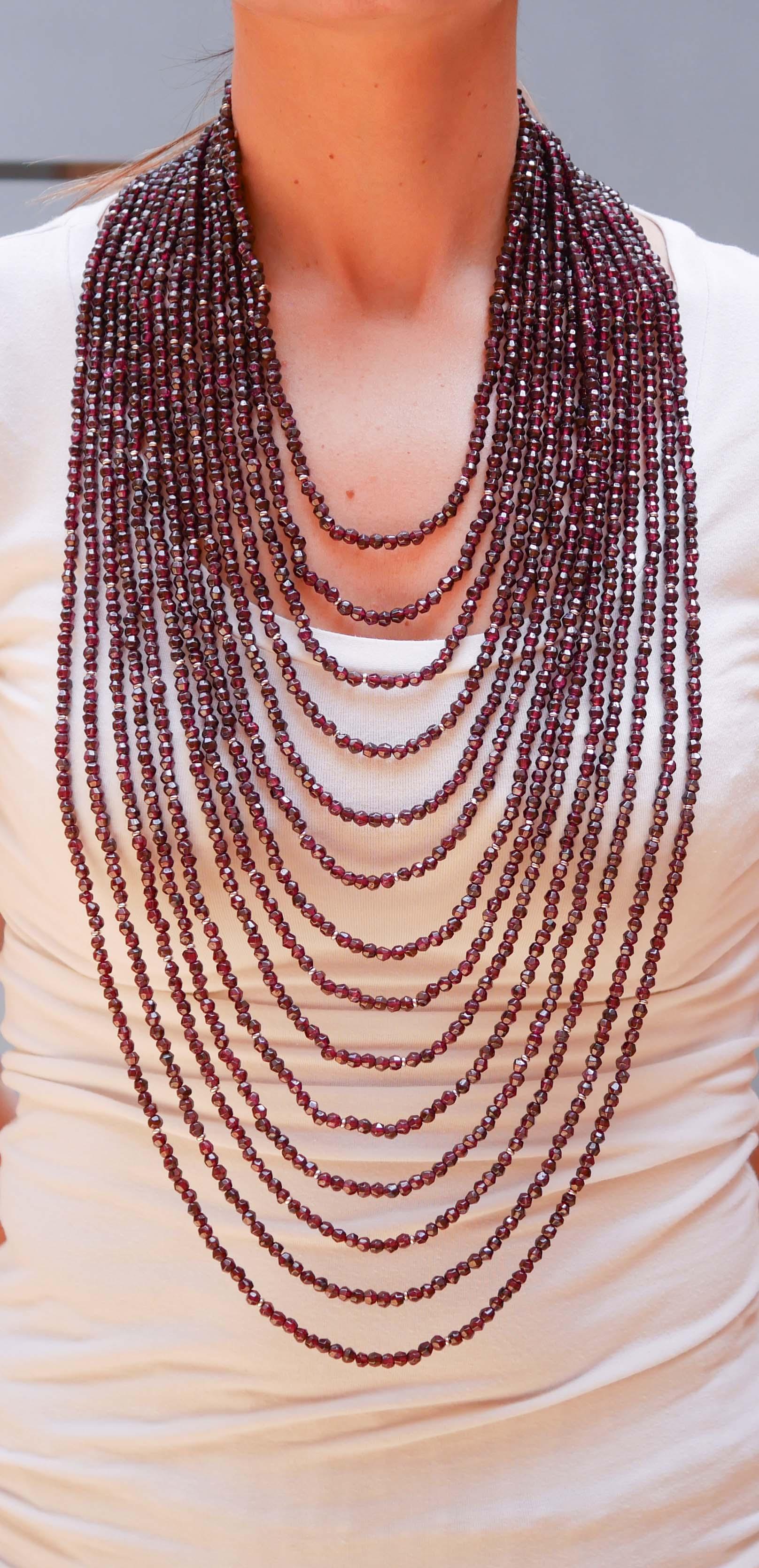 Round Cut Garnets, Multi-Strands Necklace For Sale