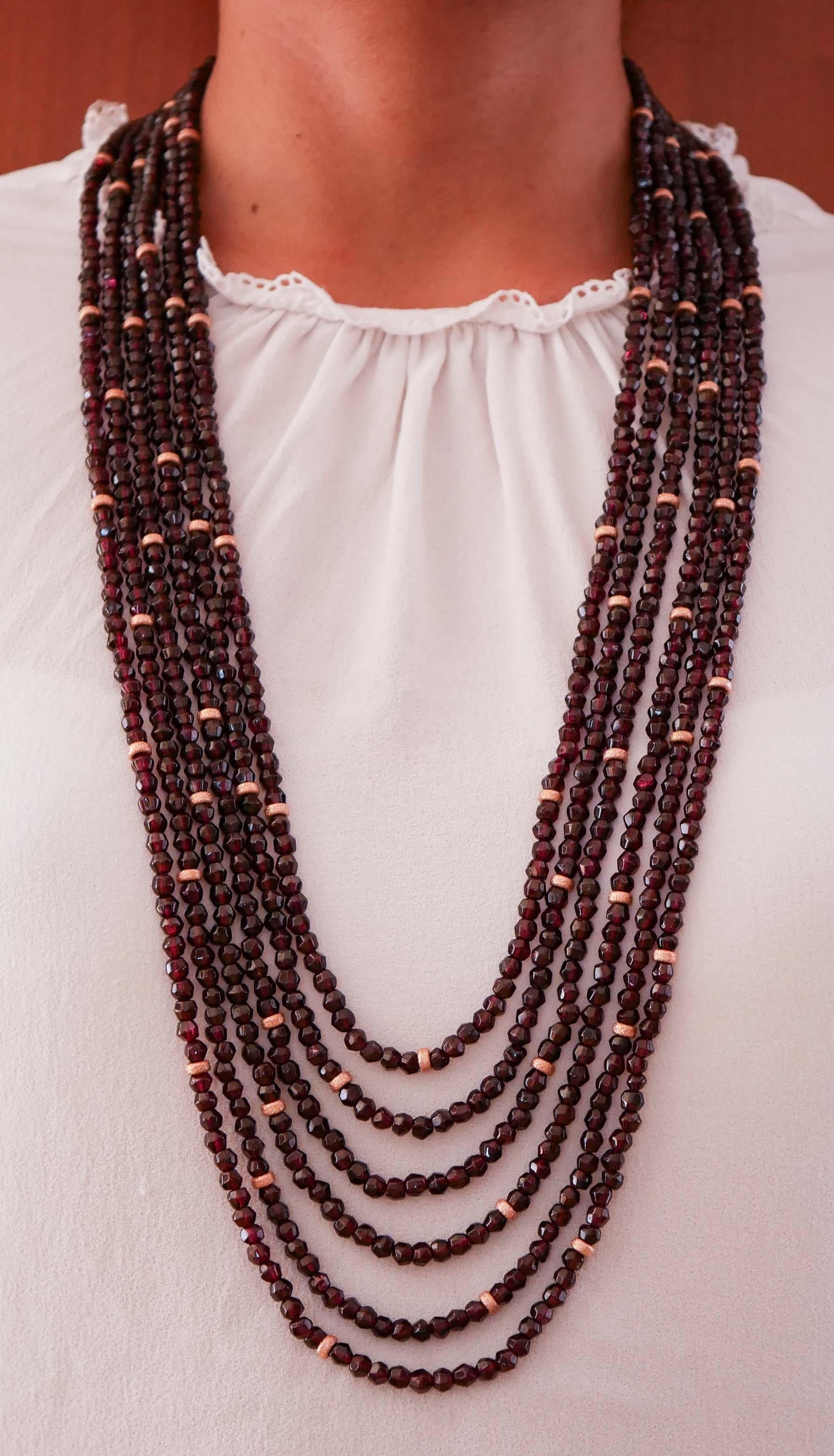 Retro Garnets, Multi-Strands Necklace.