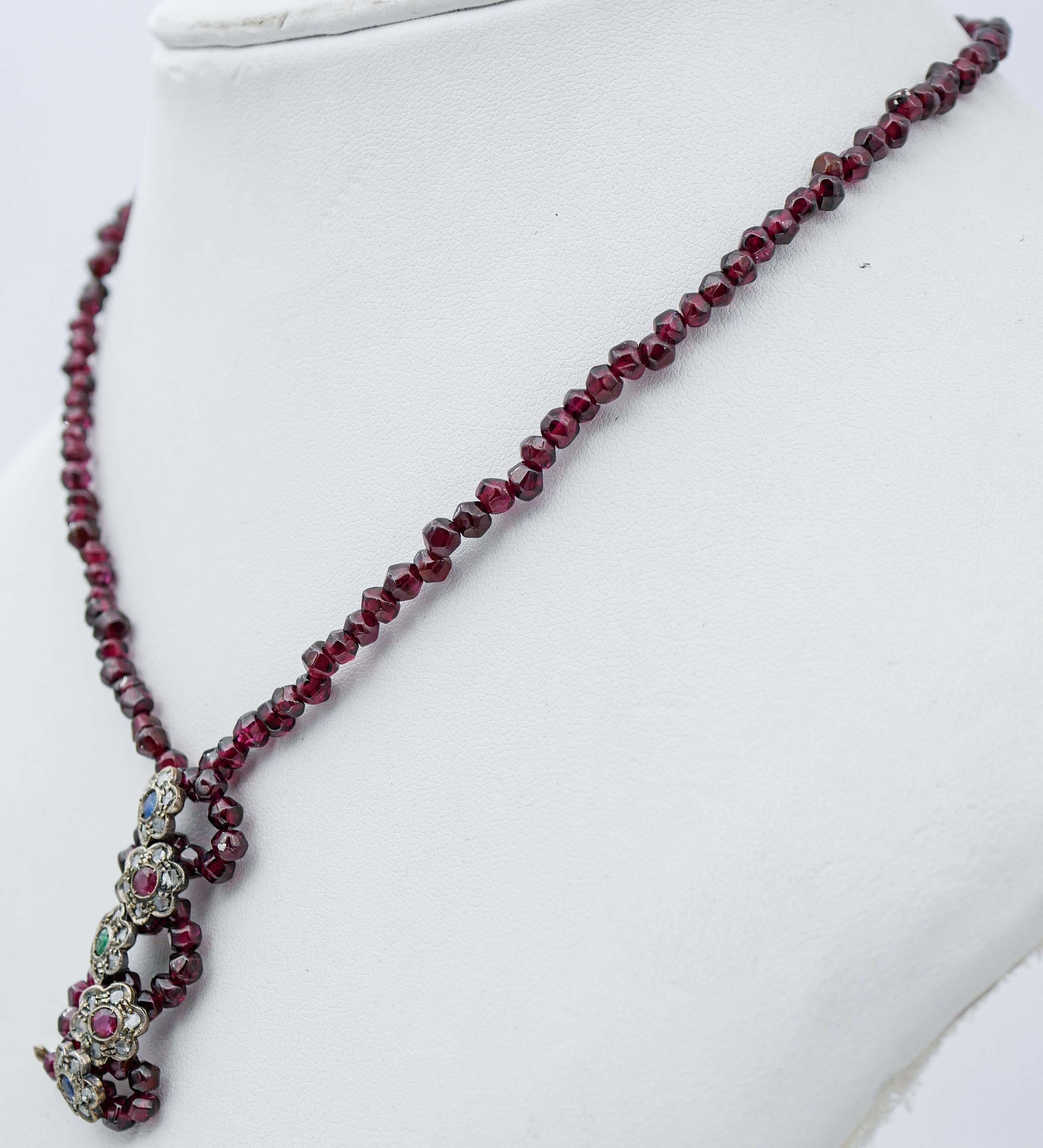 Retro Garnets, Emeralds, Rubies, Sapphires, Diamonds, Retrò Necklace For Sale