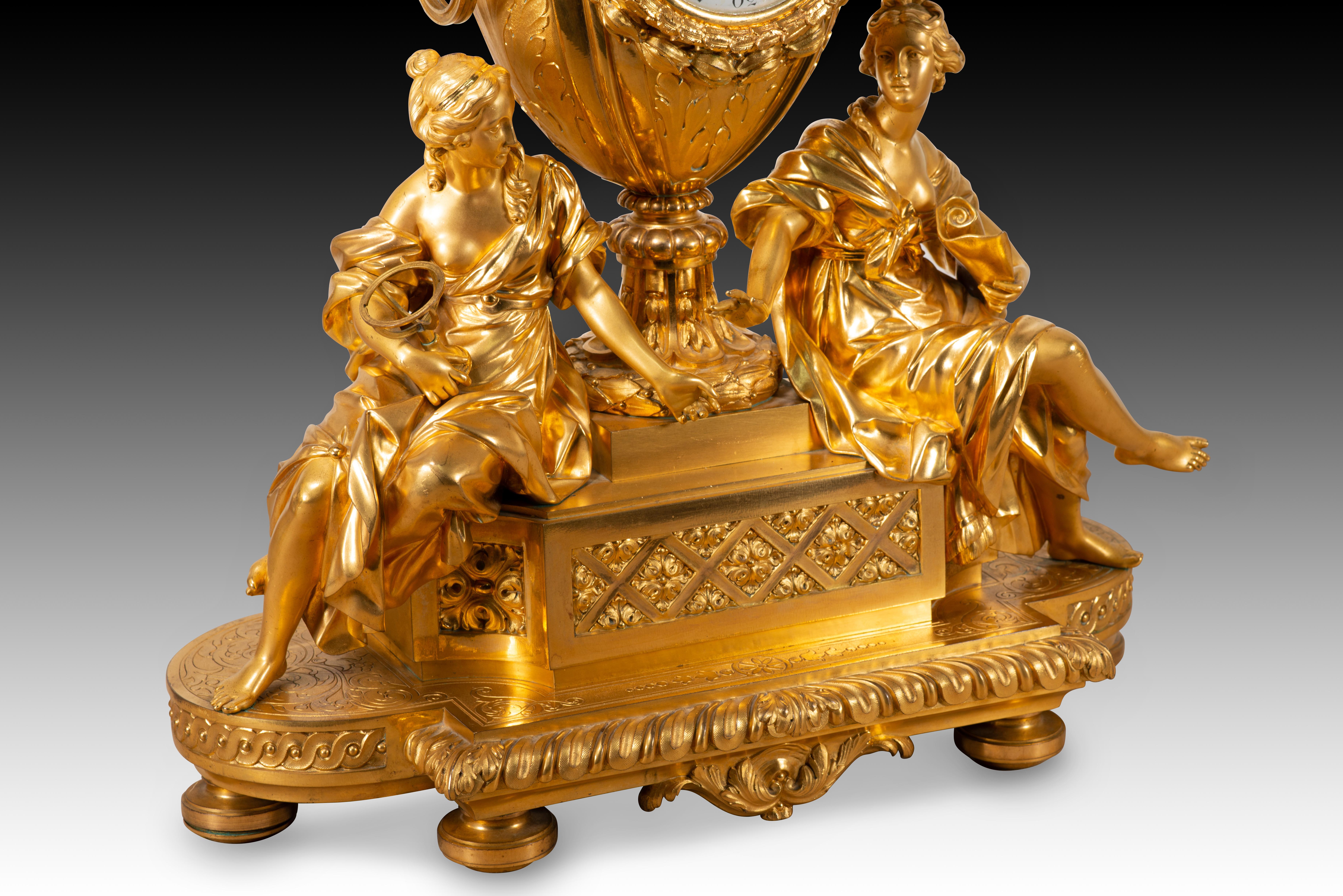 19th Century Garnish, clock and two candlesticks. Gilt bronze. H Picard and V Paillard. 19thc For Sale