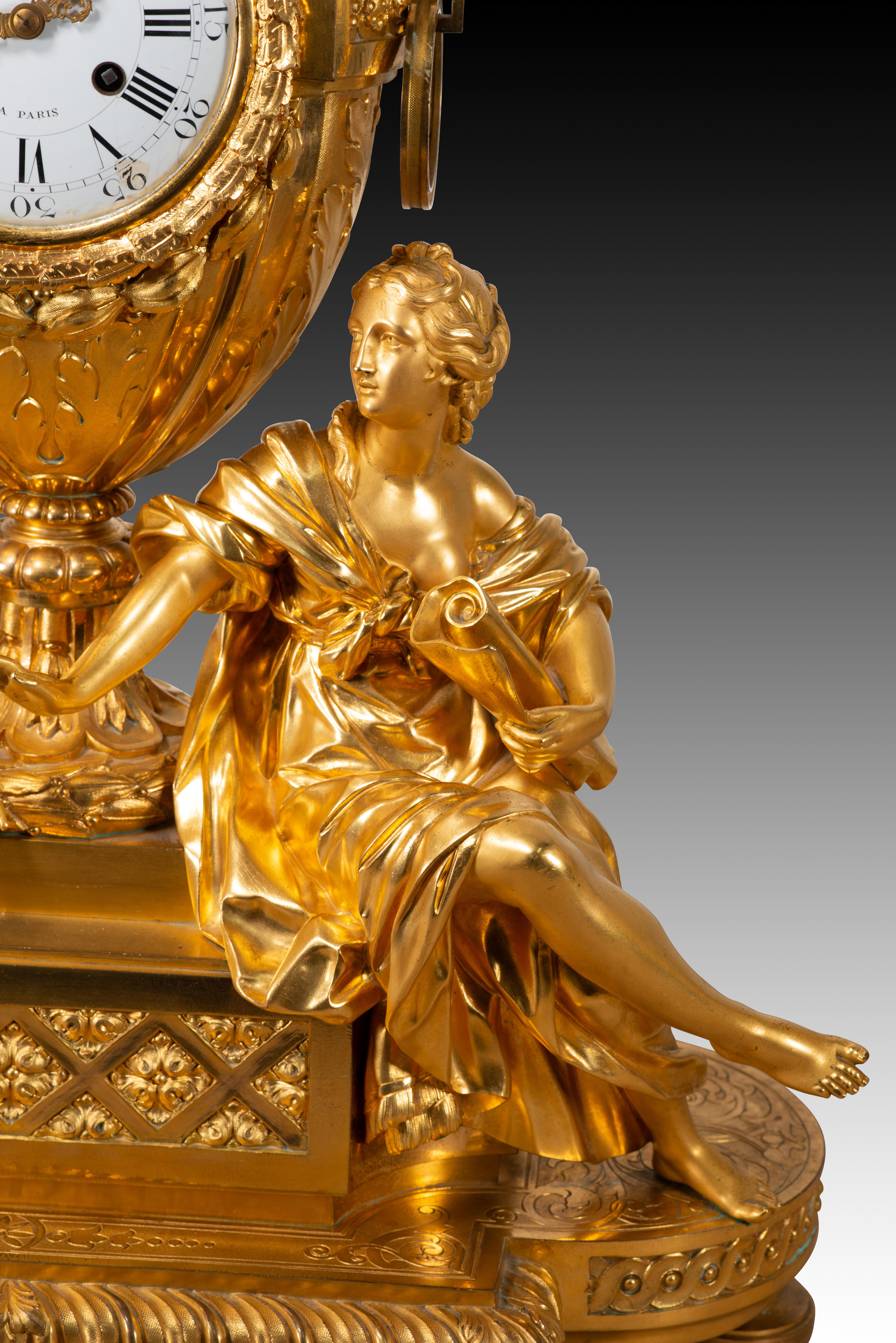 Garnish, clock and two candlesticks. Gilt bronze. H Picard and V Paillard. 19thc For Sale 1