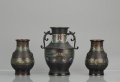 Garniture Antique circa 1900 Japanese Bronze Vase Flowers Home Decoration