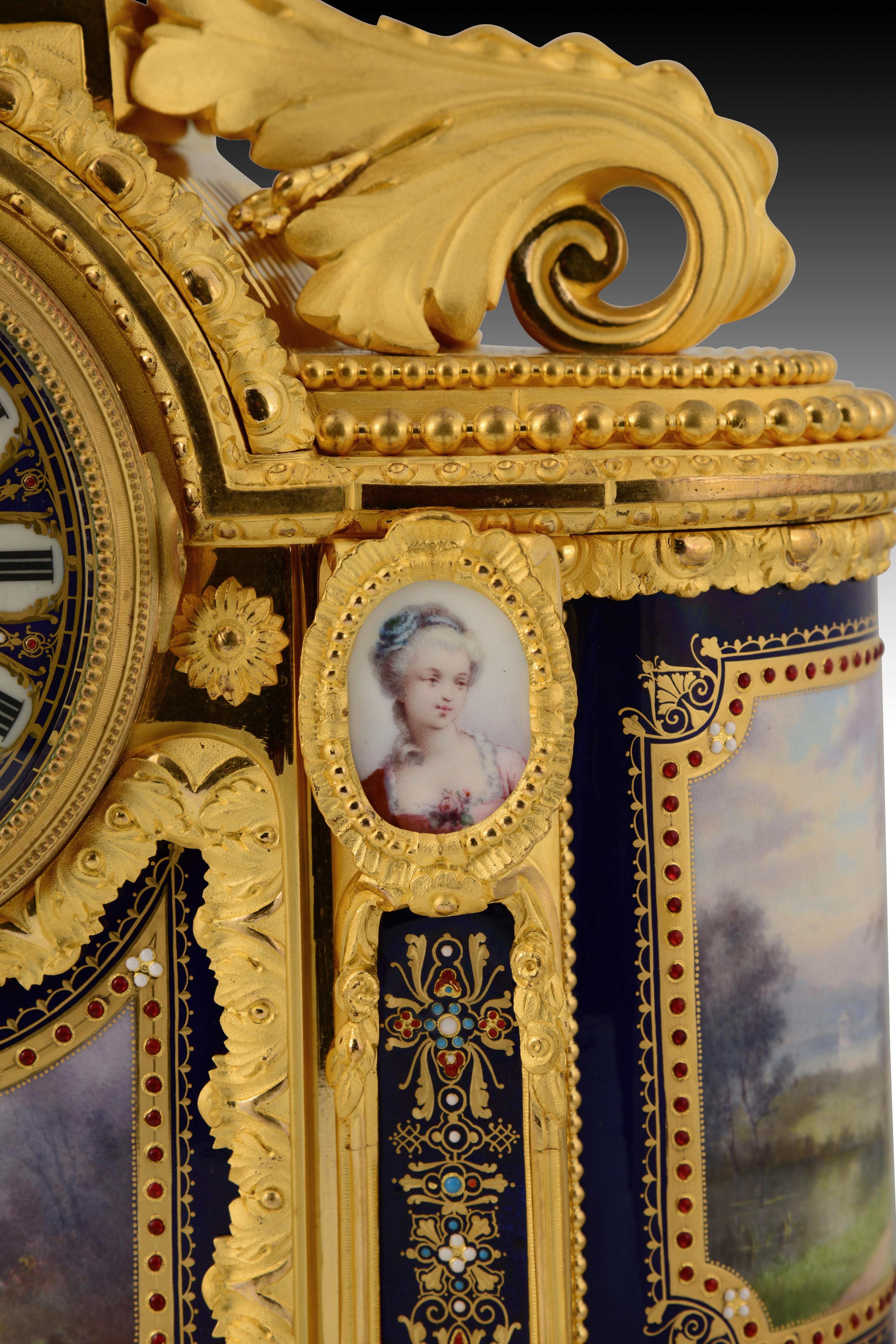 Garniture, clock and candelabra. Bronze, porcelain. France, 19th century. For Sale 13