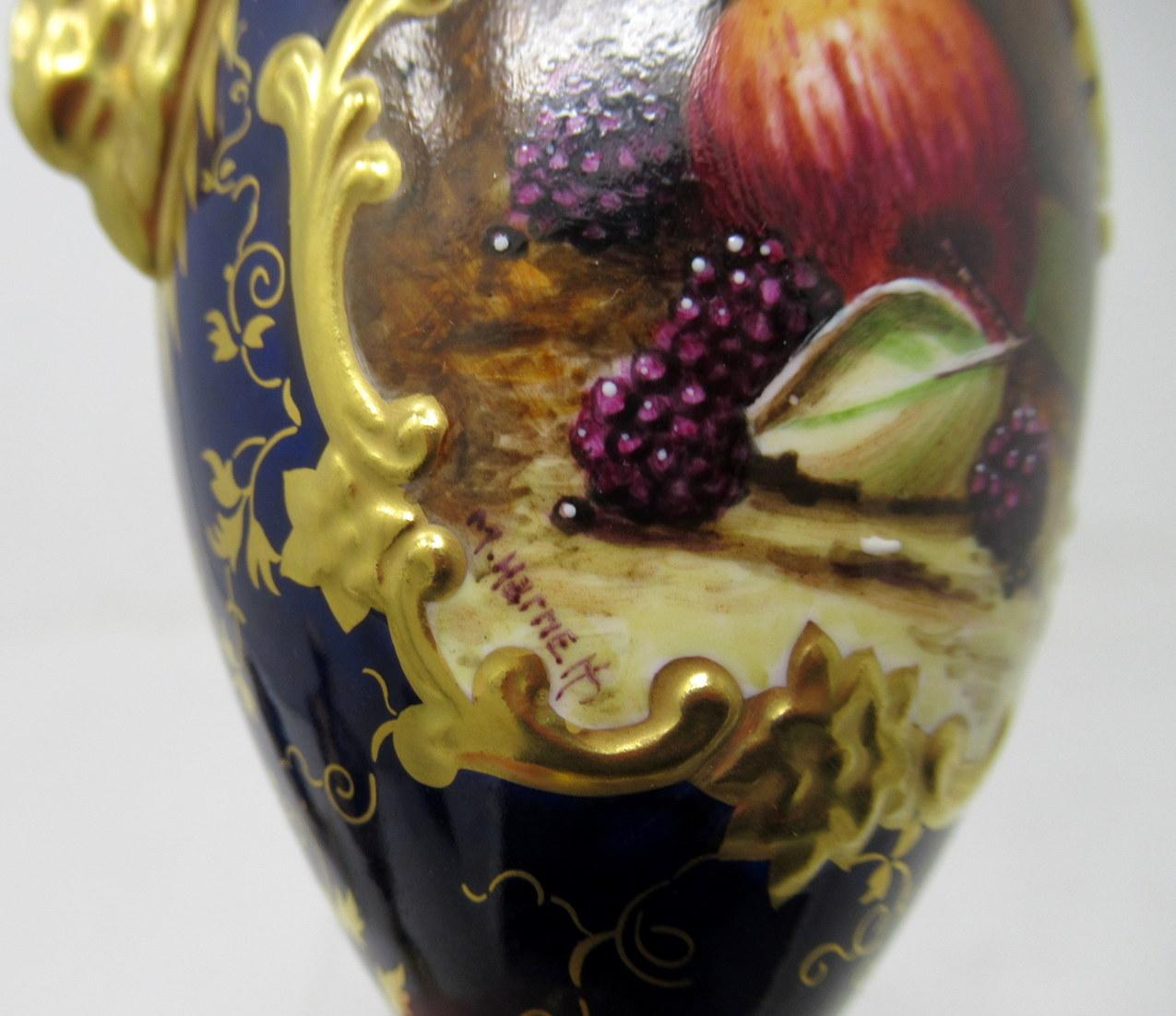 Garniture Coalport Porcelain Vases Urns Hand Painted Still Life Flowers Birds 2