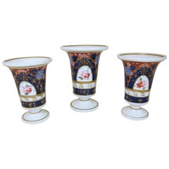 Garniture of 3 Spode Porcelain Vases Decorated with Blue Ground and Roses