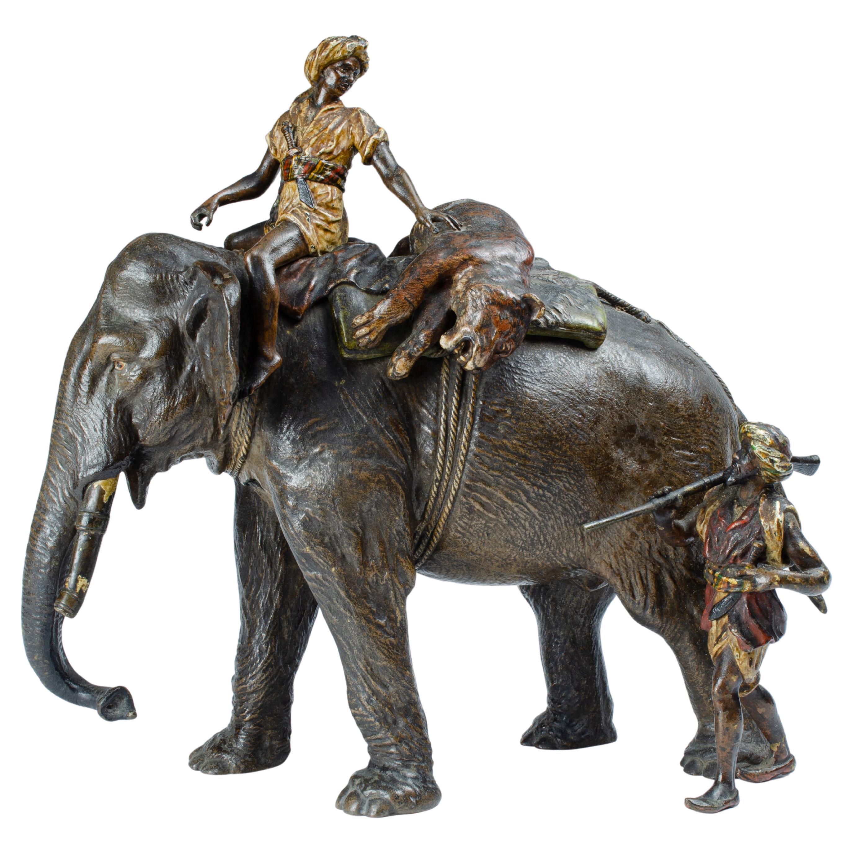 Garniture of Bronze Figures by Franz Xaver Bergman For Sale