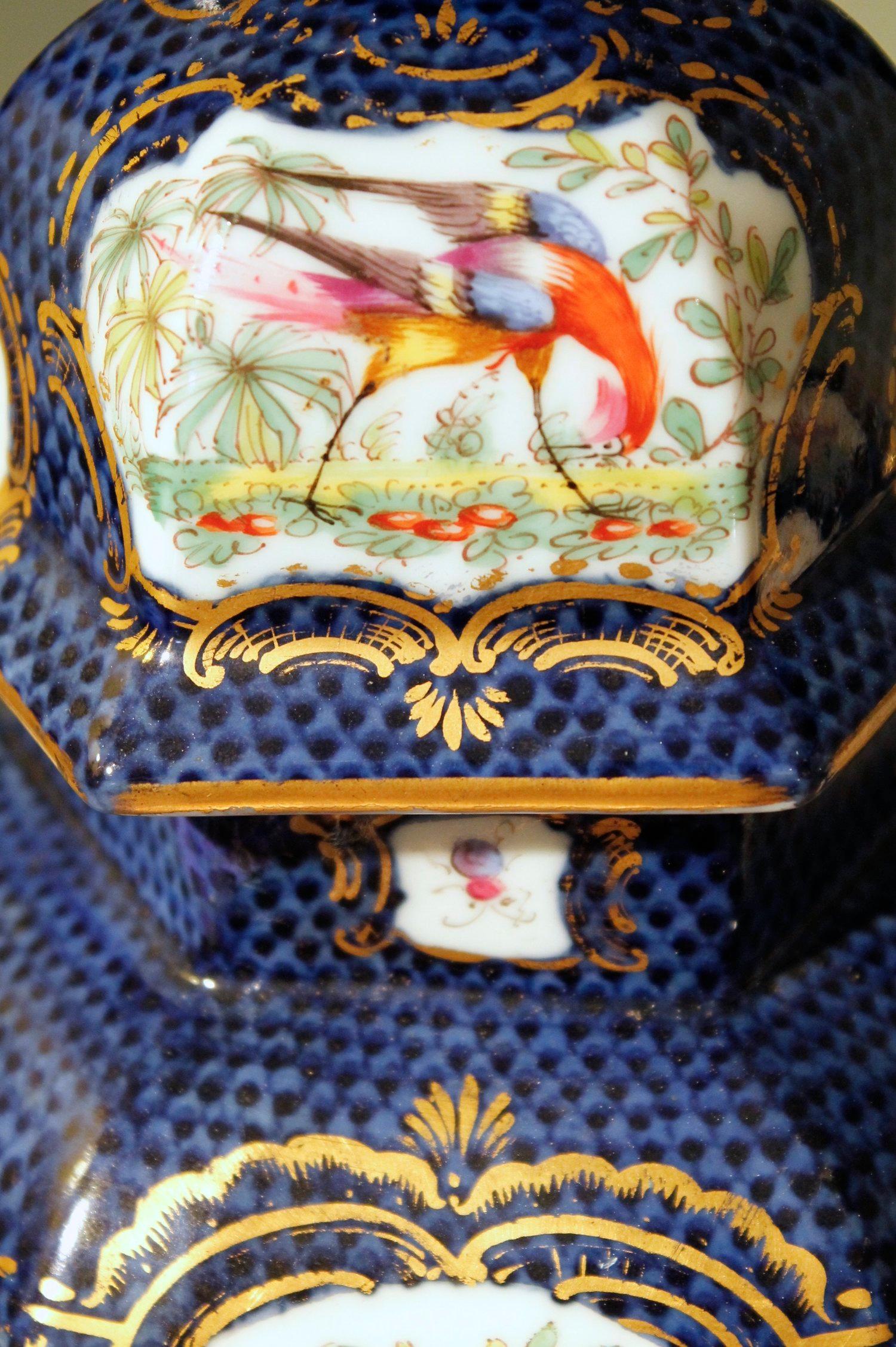British Garniture Of English “Chelsea Bird’ Pattern Porcelain- Seven Pieces For Sale