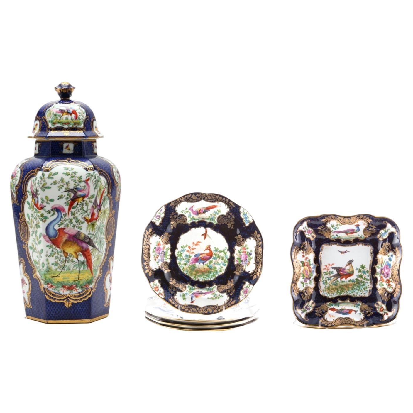Garniture Of English “Chelsea Bird’ Pattern Porcelain- Seven Pieces For Sale