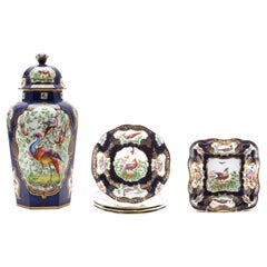 Garniture Of English “Chelsea Bird’ Pattern Porcelain- Seven Pieces