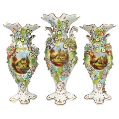 Garniture of Three Early Victorian Coalport Porcelain Vases c.1840