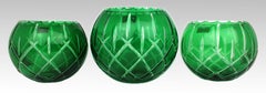 Garniture of Three Vintage Gorham Green Overlay Cut Crystal Bowls
