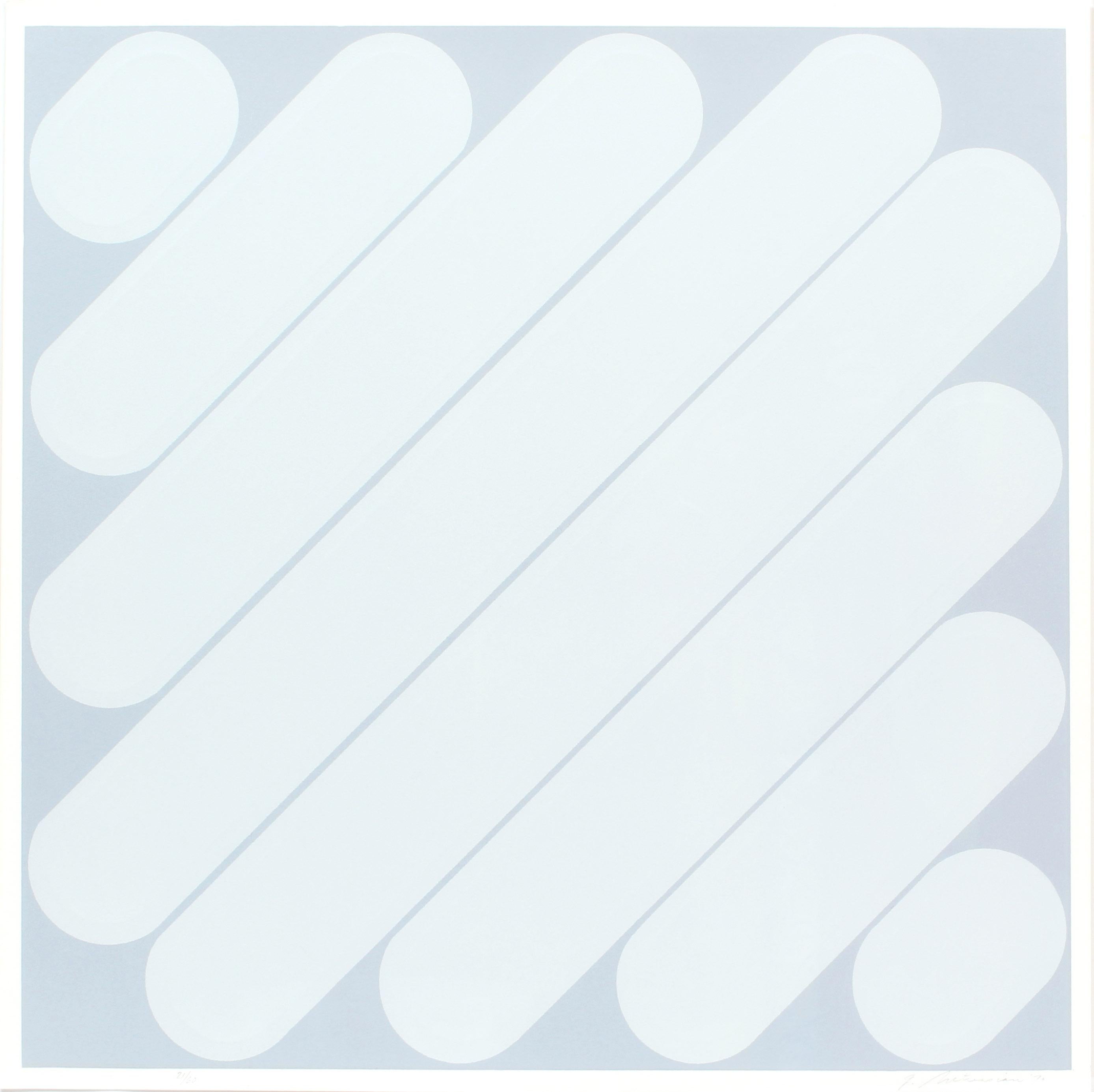 Garo Zareh Antreasian Abstract Print – Moderne, minimalistische, gerahmte, graue, geprägte Lithographie, Garo Antreasian, 1970