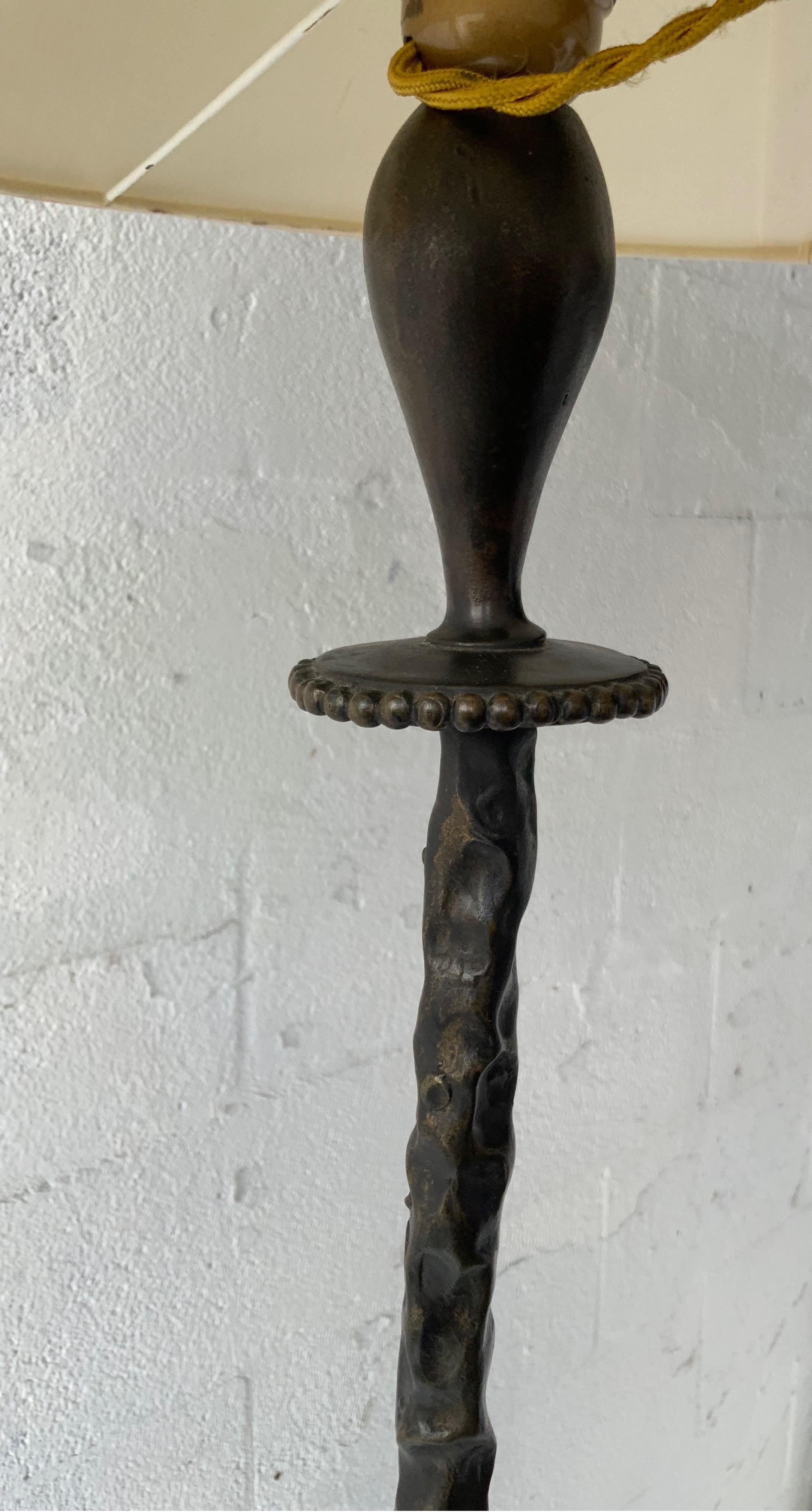 Late 20th Century Garouste & Bonetti Bronze Tripod Floor Lamp For Sale