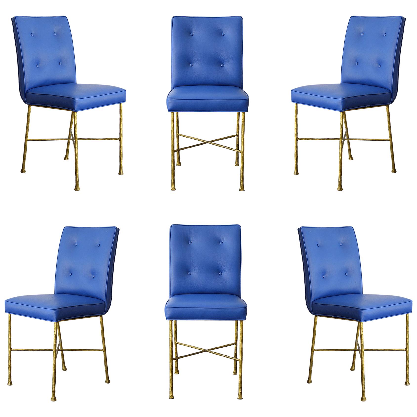 Garouste & Bonetti Chairs, rare set of 6 forged by Diego Giacometti's ironworker For Sale