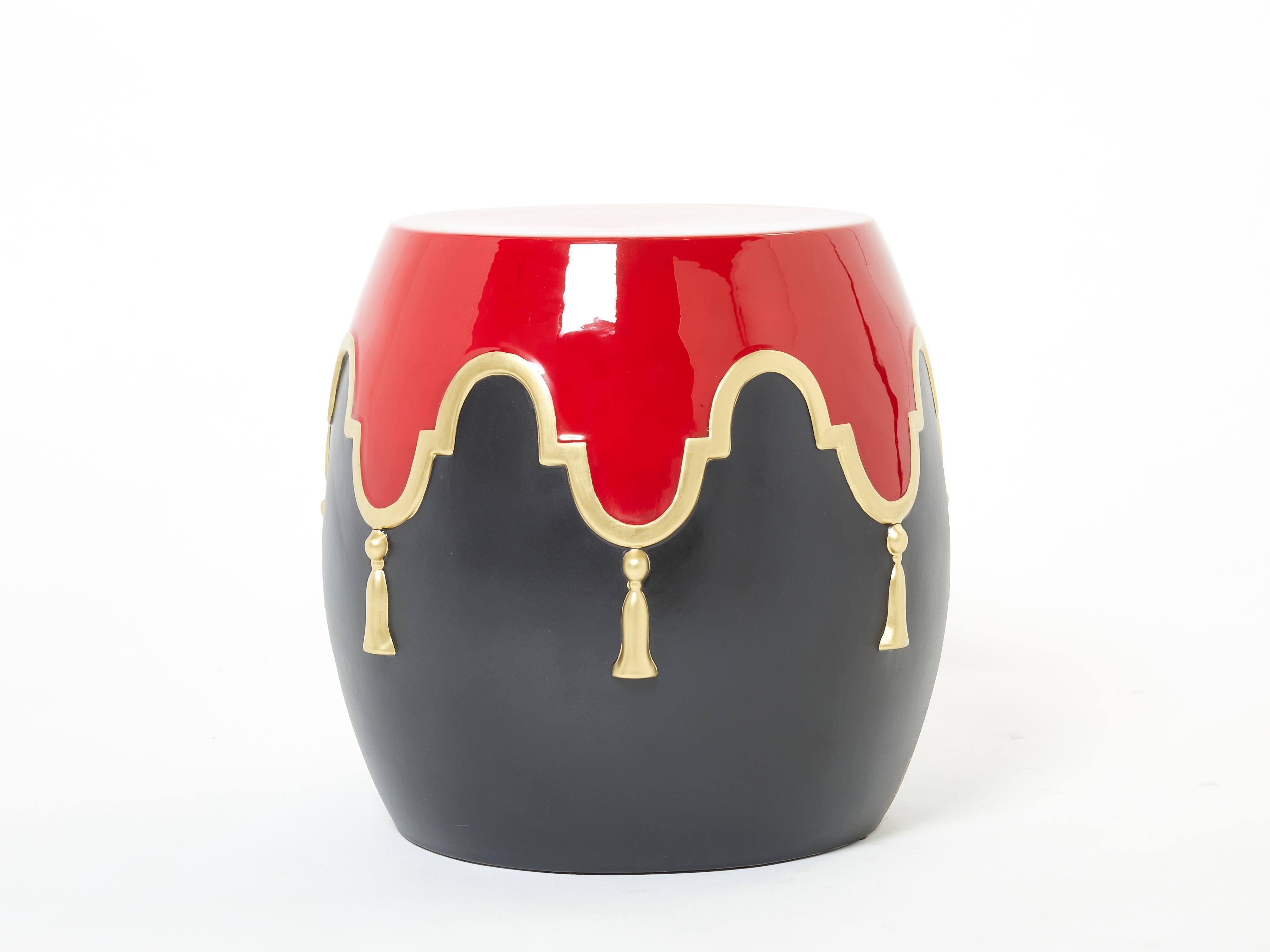 This rare ceramic stool or side table, named Louis XIV for obvious reasons, is clearly a statement piece, especially for those that believe passionate expressions of creativity and baroque go hand-in-hand with interior design. This table made of